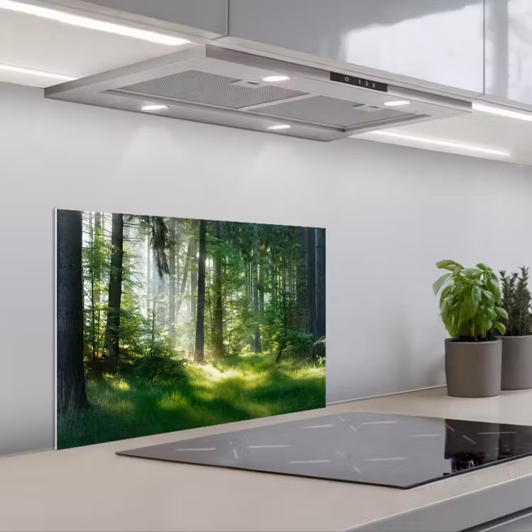 Natuur - Bomen - Bos - Groen - Zon - Gras - Planten keuken achterwand spatscherm klein -3d_schuin