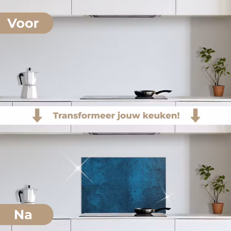 Natuursteen - Beton - Steen - Blauw keuken achterwand spatscherm klein -voor_na_NL