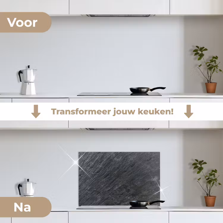 Natuursteen - Industrieel - Leisteen - Structuur - Grijs keuken achterwand spatscherm klein -voor_na_NL