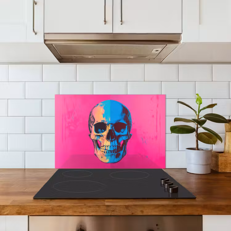 Neon - Blauw - Pop-art - Schedel keuken achterwand spatscherm klein -sfeer2