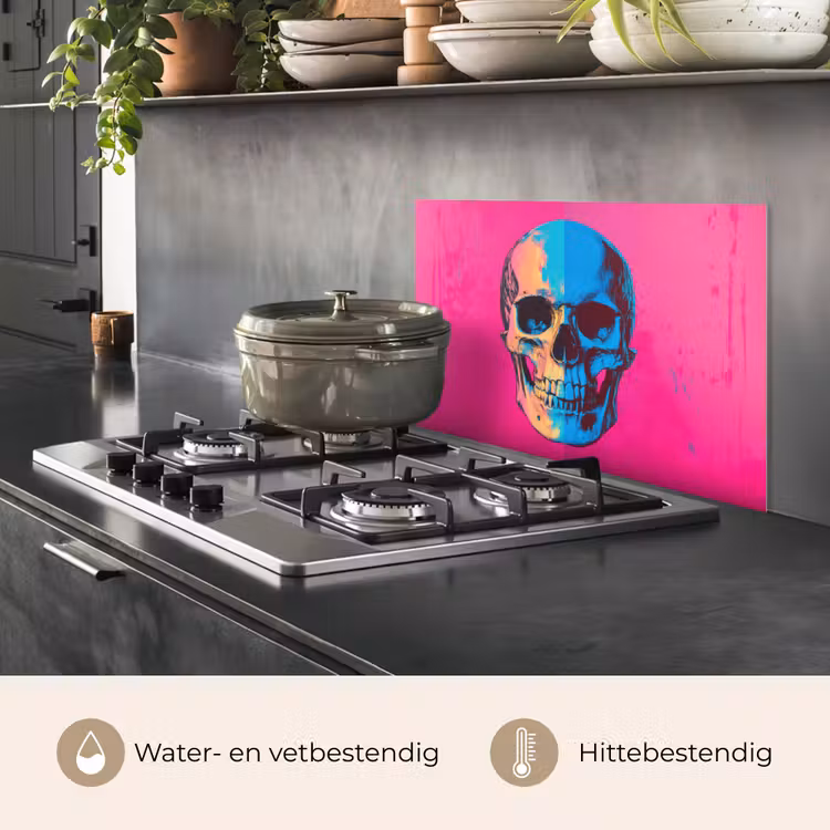 Neon - Blauw - Pop-art - Schedel keuken achterwand spatscherm klein -usp_NL