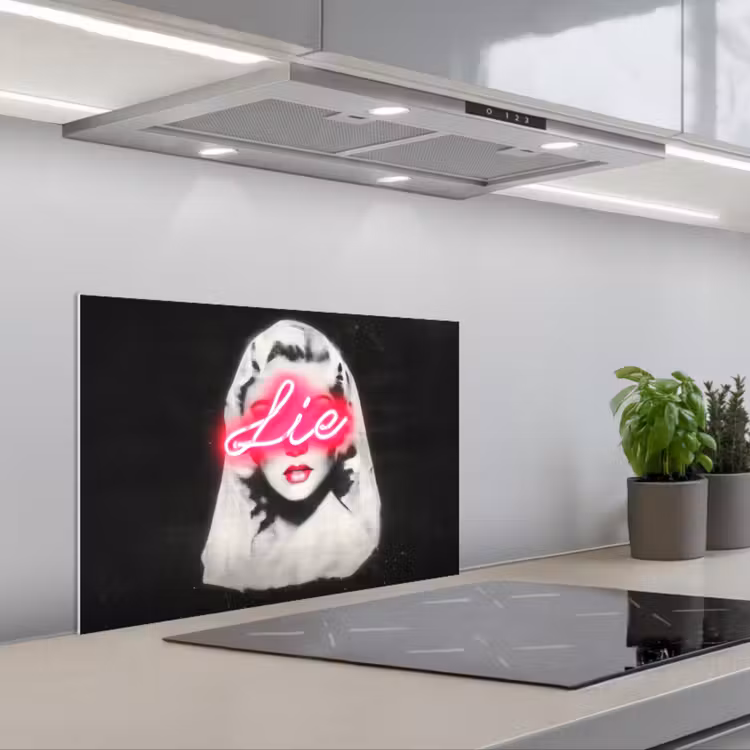 Neon - Letters - Vintage - Vrouw keuken achterwand spatscherm klein -3d_schuin