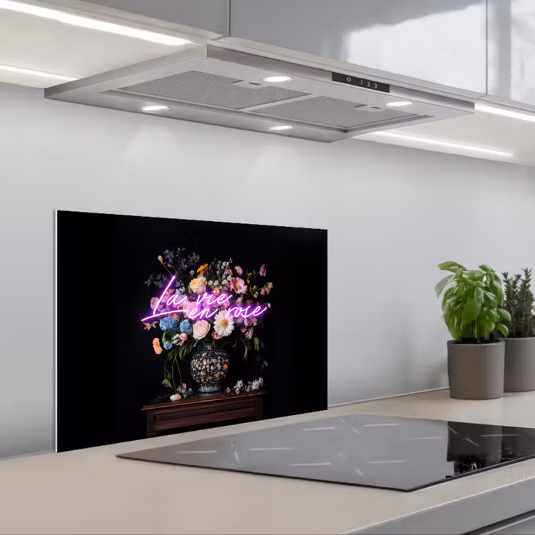 Neon - Vaas - Bloemen keuken achterwand spatscherm klein -3d_schuin