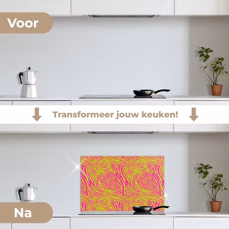 Neon - Zebra - Roze - Groen keuken achterwand spatscherm klein 900 -voor_na_NL