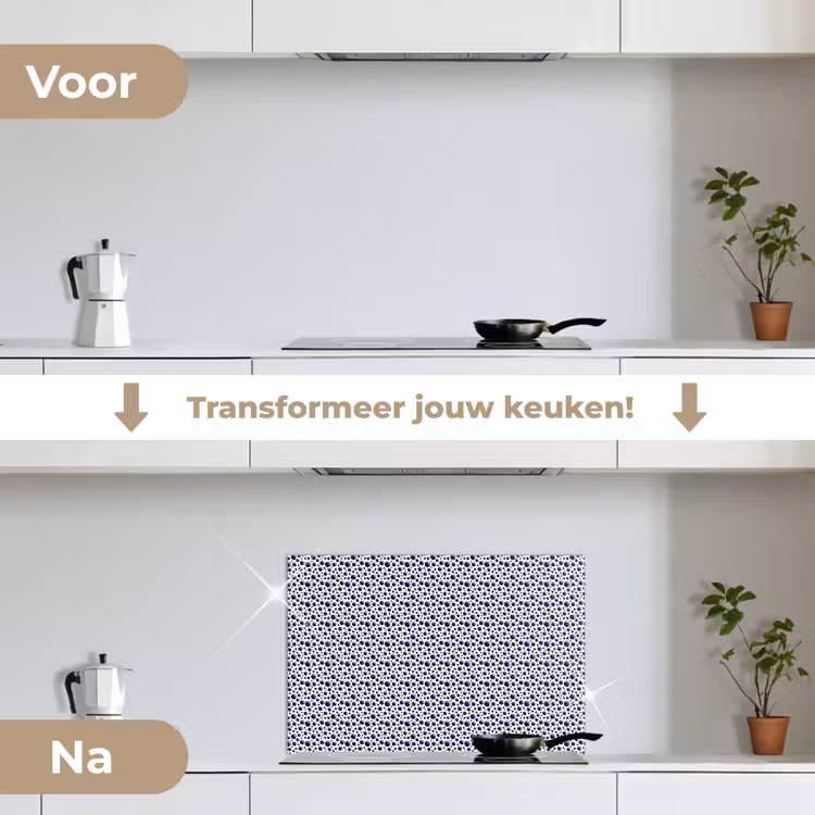 Oceaan - Bubbel - Blauw - Wit keuken achterwand spatscherm klein 900 -voor_na_NL