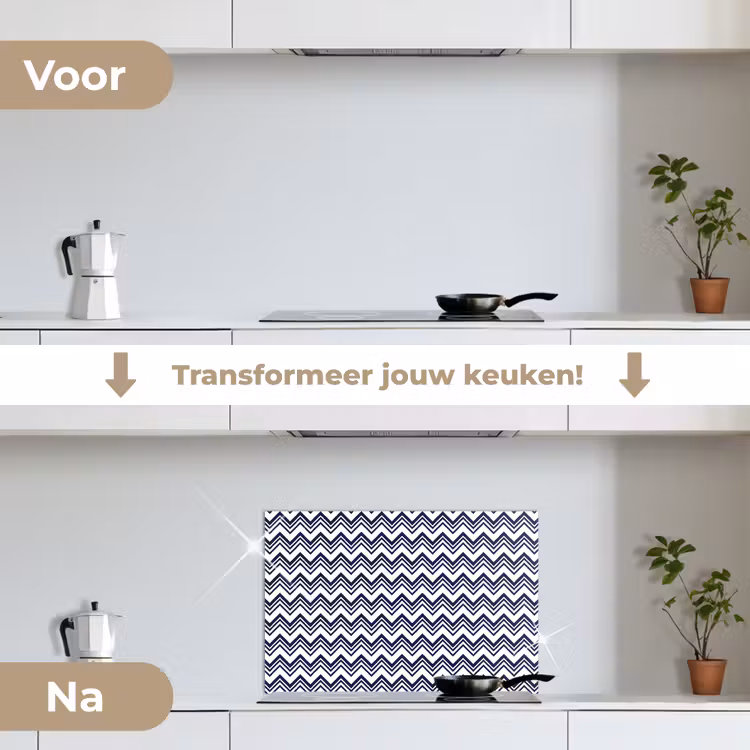 Oceaan - Golven - Blauw - Wit keuken achterwand spatscherm klein 900 -voor_na_NL