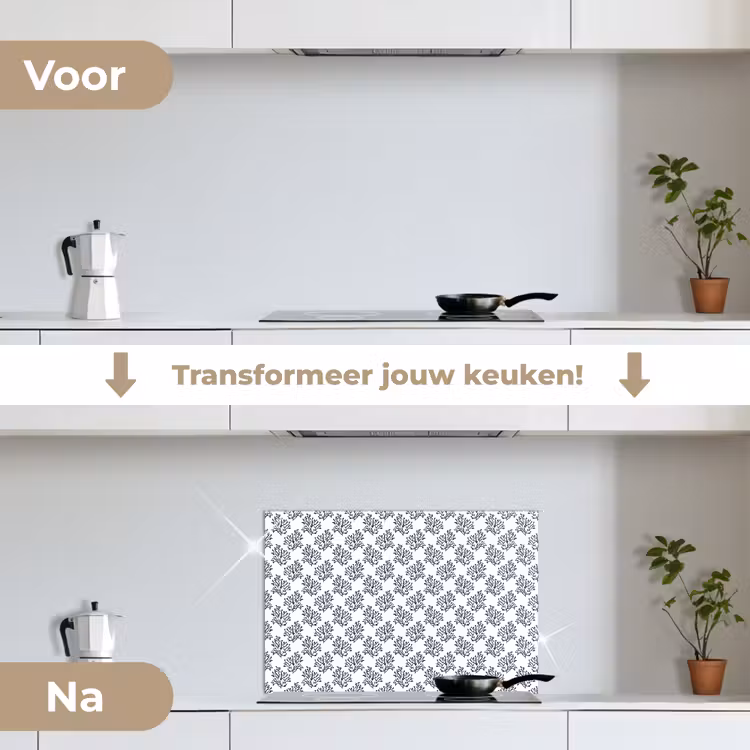 Oceaan - Koraal - Blauw - Wit keuken achterwand spatscherm klein 900 -voor_na_NL