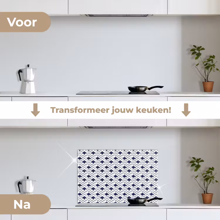 Oceaan - Visachtig - Blauw - Wit keuken achterwand spatscherm klein 900 -voor_na_NL