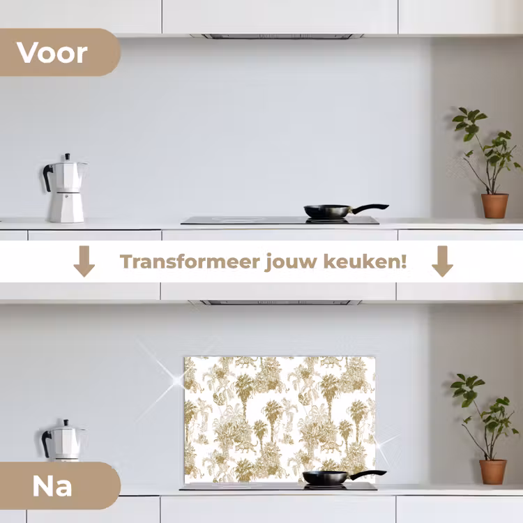 Oerwoud - Abstract - Beige keuken achterwand spatscherm klein 900 -voor_na_NL