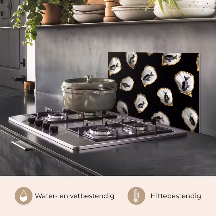 Oesters - Zwart - Vissen - Goud keuken achterwand spatscherm klein -usp_NL