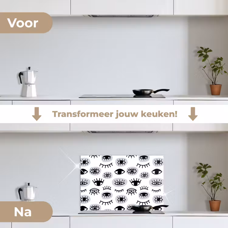 Ogen - Gestileerd - Expressief keuken achterwand spatscherm klein 900 -voor_na_NL