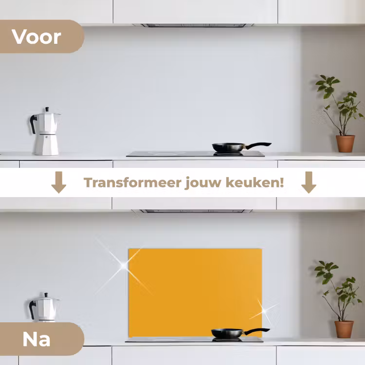 Okergeel - Herfst - Interieur keuken achterwand spatscherm klein 900 -voor_na_NL