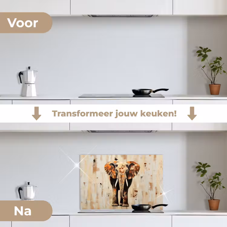 Olifant - Slurf - Mozaïek - Abstract keuken achterwand spatscherm klein -voor_na_NL