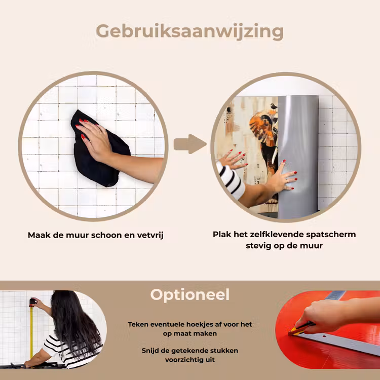 Olifant - Slurf - Mozaïek - Abstract keuken achterwand spatscherm klein -gebruiksaanwijzing_NL