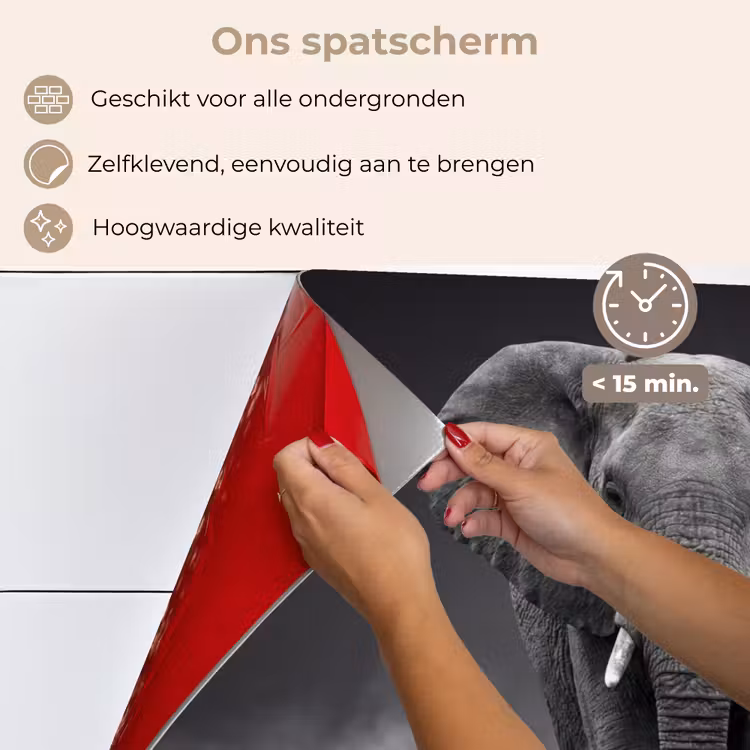 Olifant - Zwart - Wit - Rook keuken achterwand spatscherm klein -spatscherm_NL