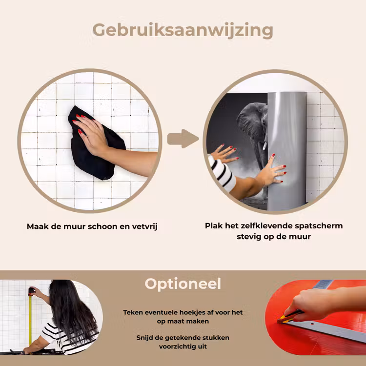 Olifant - Zwart - Wit - Rook keuken achterwand spatscherm klein -gebruiksaanwijzing_NL
