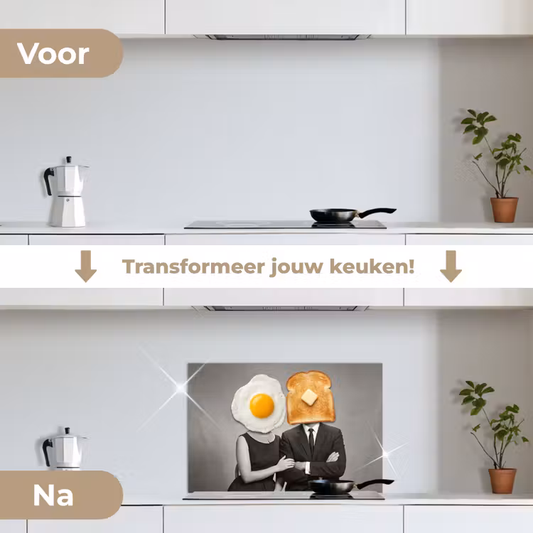 Ontbijt - Koppel - Ei - Brood keuken achterwand spatscherm klein -voor_na_NL