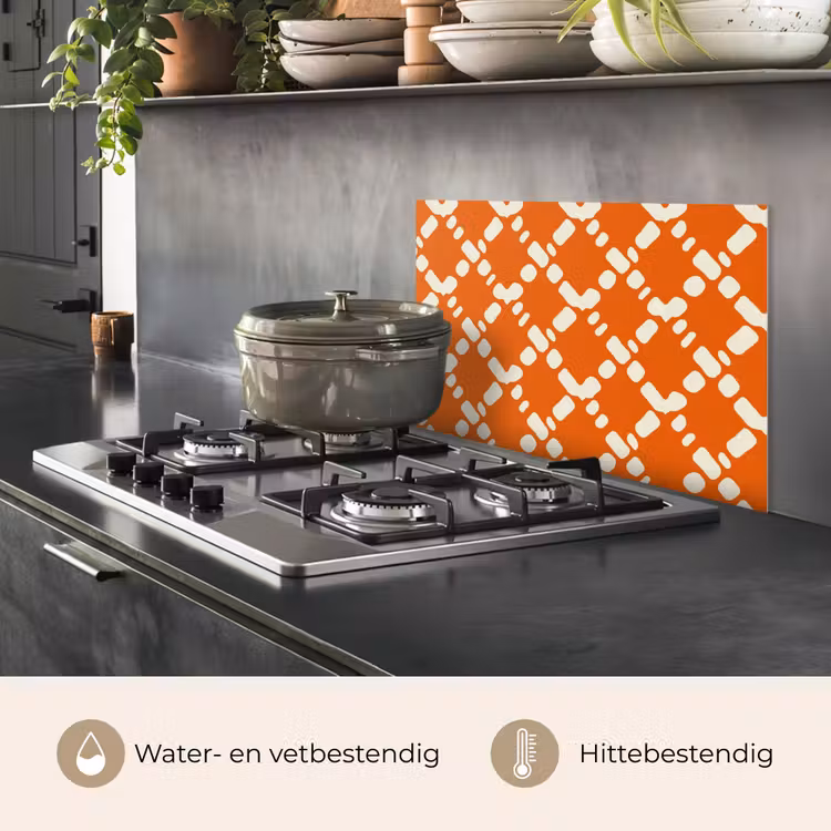 Oranje - Ruitpatroon - Wit keuken achterwand spatscherm klein 900 -usp_NL