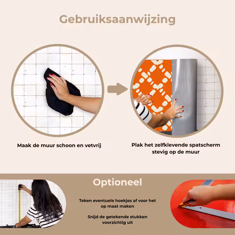 Oranje - Ruitpatroon - Wit keuken achterwand spatscherm klein 900 -gebruiksaanwijzing_NL