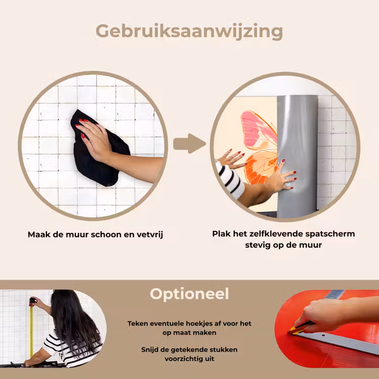 Oranje - Vlinder - Minimalistisch keuken achterwand spatscherm klein -gebruiksaanwijzing_NL