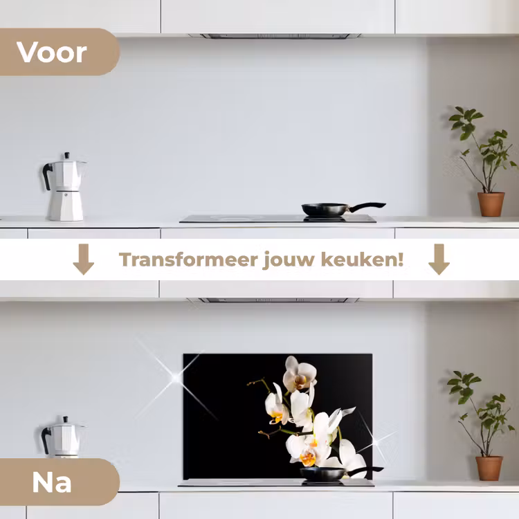 Orchidee - Bloemen - Planten - Botanisch keuken achterwand spatscherm klein -voor_na_NL