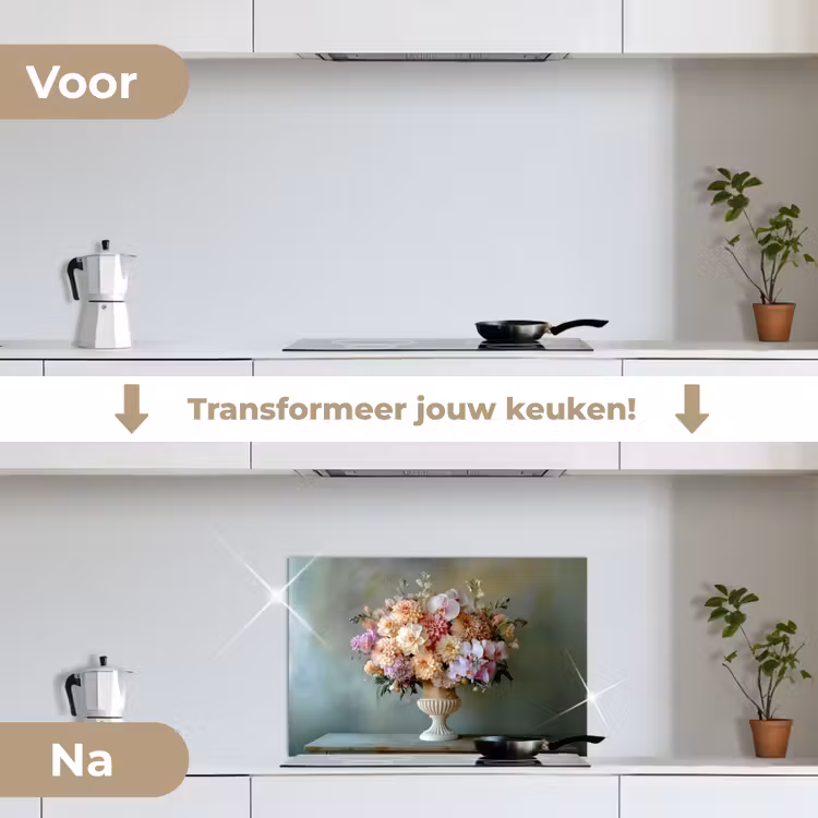 Orchidee - Boeket - Vaas - Bloemen keuken achterwand spatscherm klein -voor_na_NL