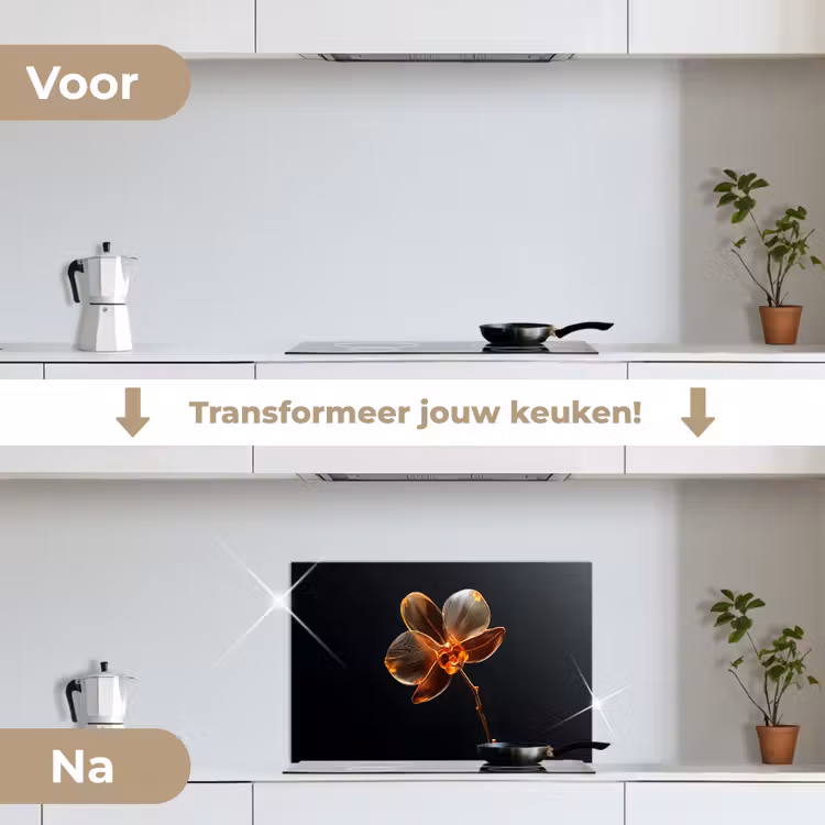 Orchidee - Doorzichtig - Bloem keuken achterwand spatscherm klein -voor_na_NL