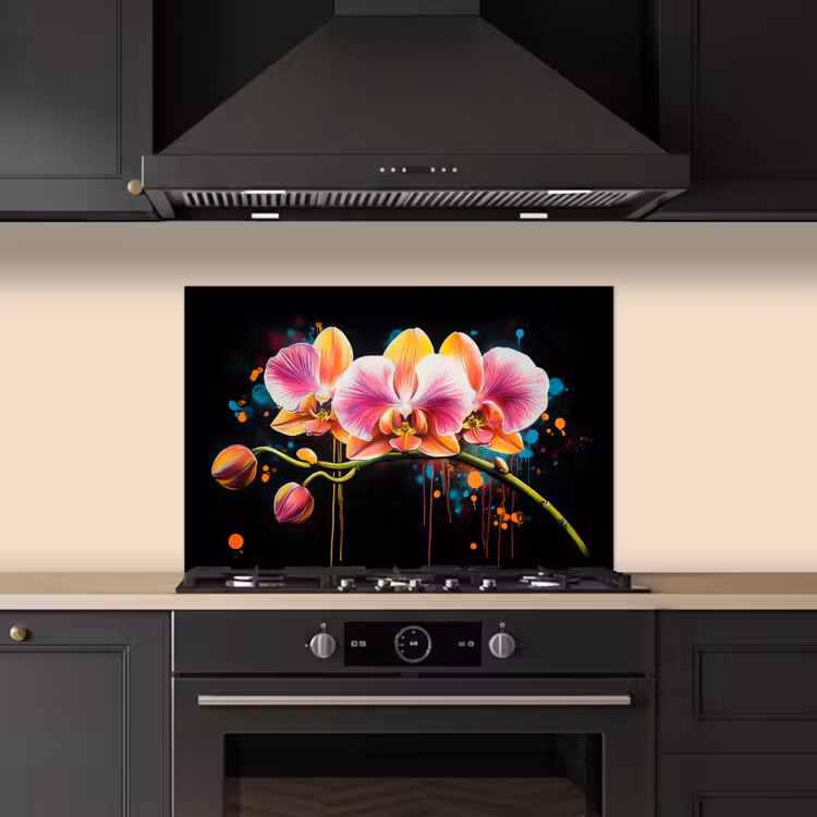 Orchidee - Graffiti - Kleurrijk - Bloemen - Abstract keuken achterwand spatscherm klein -sfeer1