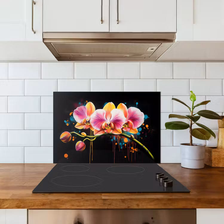 Orchidee - Graffiti - Kleurrijk - Bloemen - Abstract keuken achterwand spatscherm klein -sfeer2