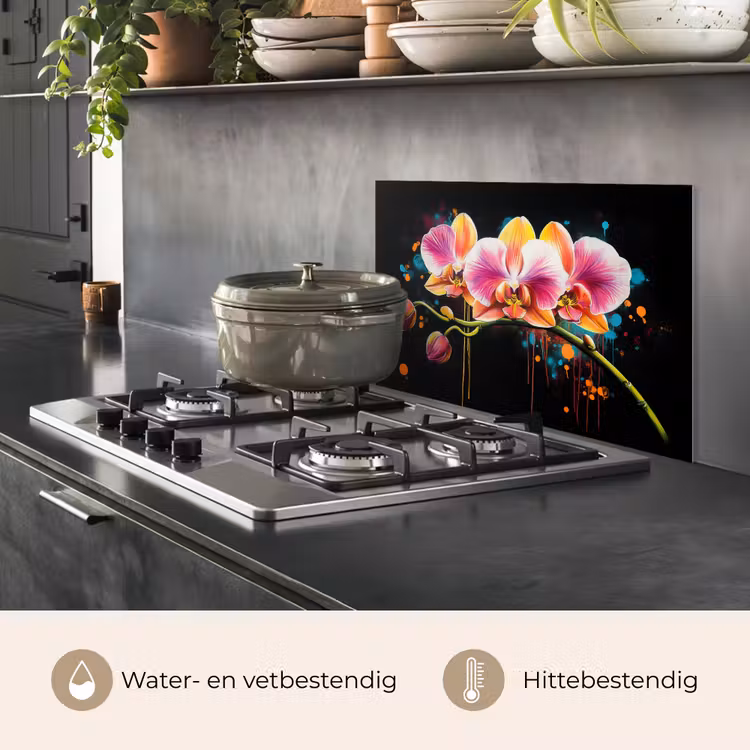 Orchidee - Graffiti - Kleurrijk - Bloemen - Abstract keuken achterwand spatscherm klein -usp_NL