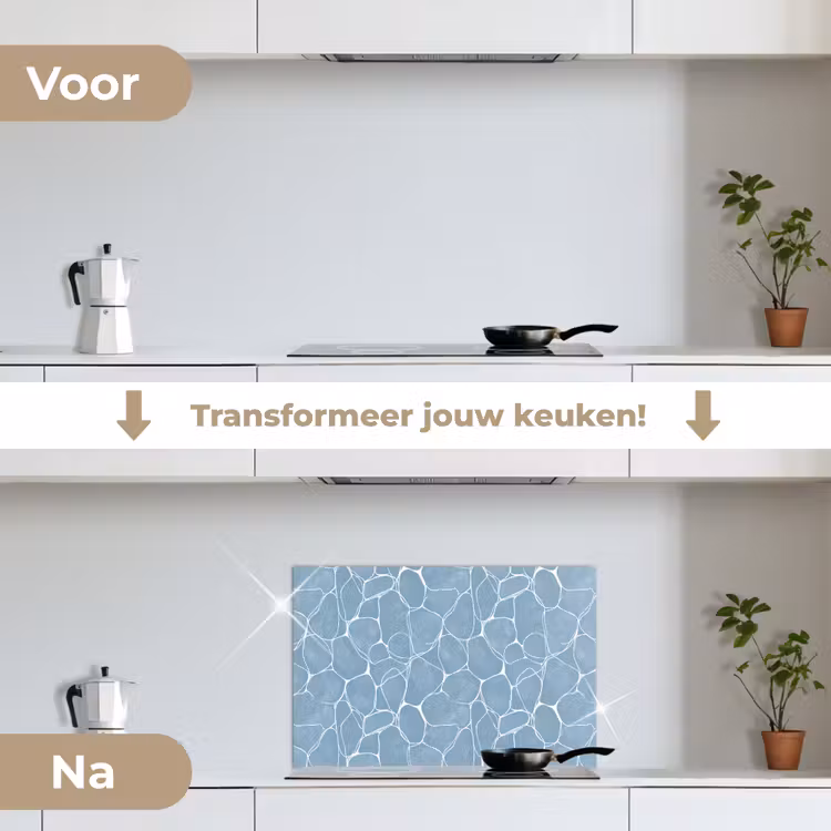 Organisch - Patroon - Blauw keuken achterwand spatscherm klein 900 -voor_na_NL