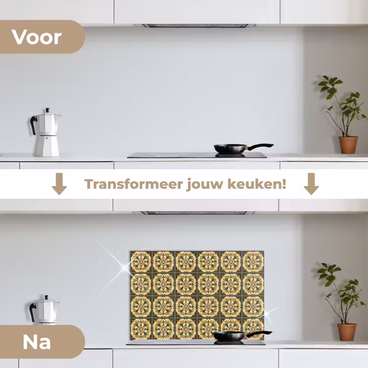 Ornament - Patroon - Groen keuken achterwand spatscherm klein 900 -voor_na_NL