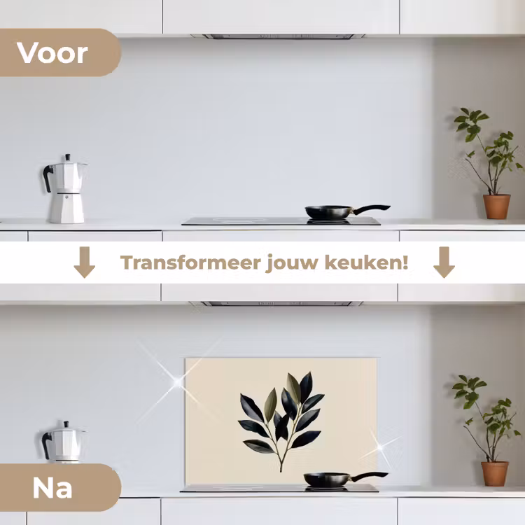 Ovaal - Olijfgroen - Simpel keuken achterwand spatscherm klein -voor_na_NL