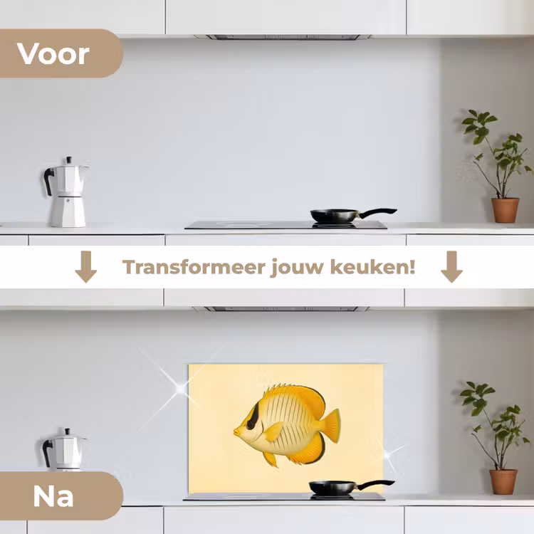 Ovaal - Vis - Geel - Schubben keuken achterwand spatscherm klein -voor_na_NL