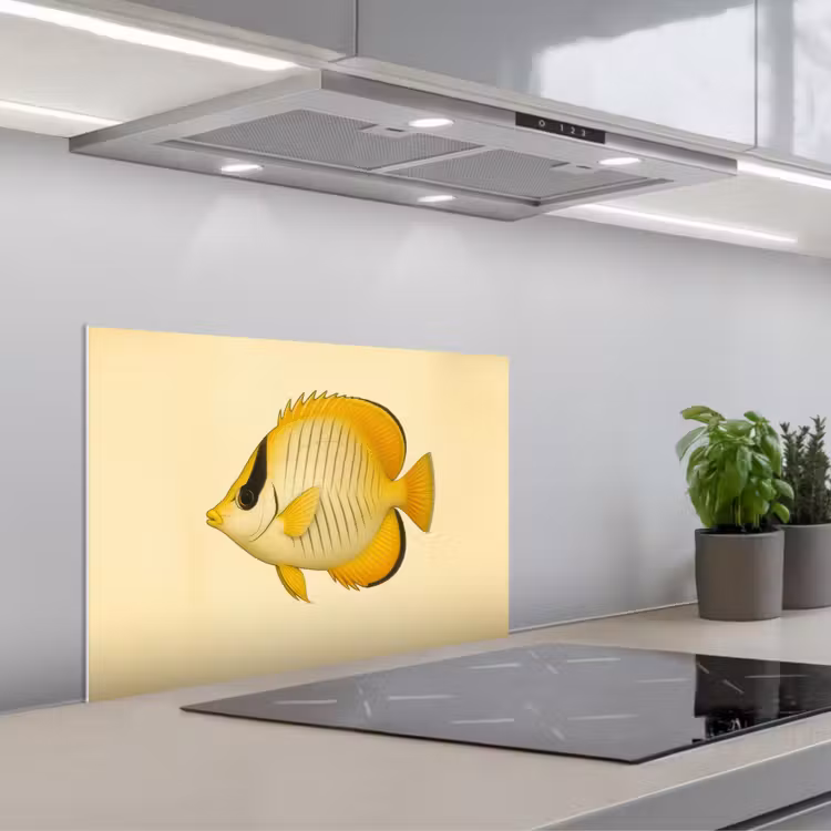Ovaal - Vis - Geel - Schubben keuken achterwand spatscherm klein -3d_schuin