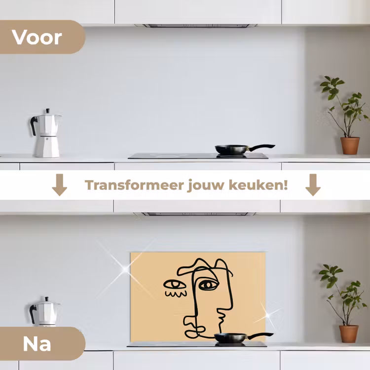 Overlappende profielen - Lichtbruin - Zwart keuken achterwand spatscherm klein -voor_na_NL