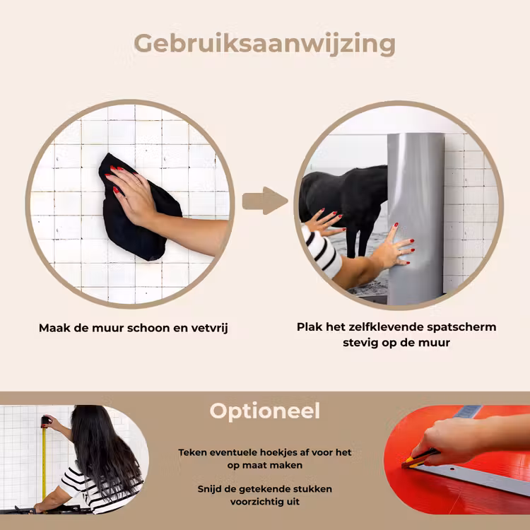 Paard - Auto - Zwart - Wit keuken achterwand spatscherm klein -gebruiksaanwijzing_NL