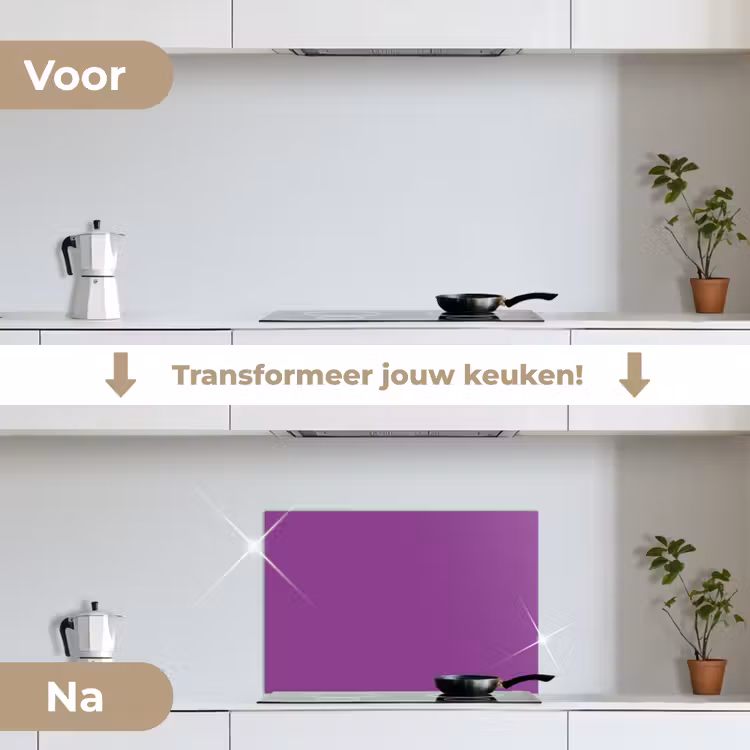 Paars - Kleuren - Effen keuken achterwand spatscherm klein 900 -voor_na_NL