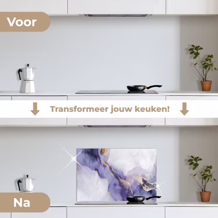 Paars - Modern - Marmer - Abstract keuken achterwand spatscherm klein -voor_na_NL