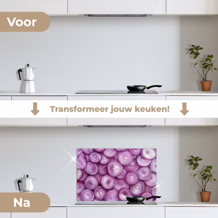 Paars - Uien - Close up keuken achterwand spatscherm klein -voor_na_NL