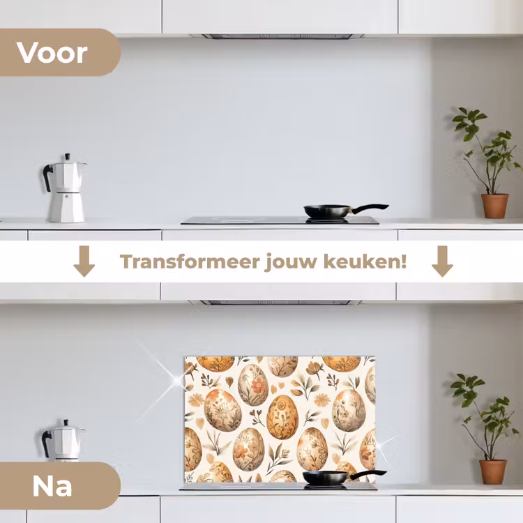Paaseieren - Bruin - Bloemen keuken achterwand spatscherm klein -voor_na_NL