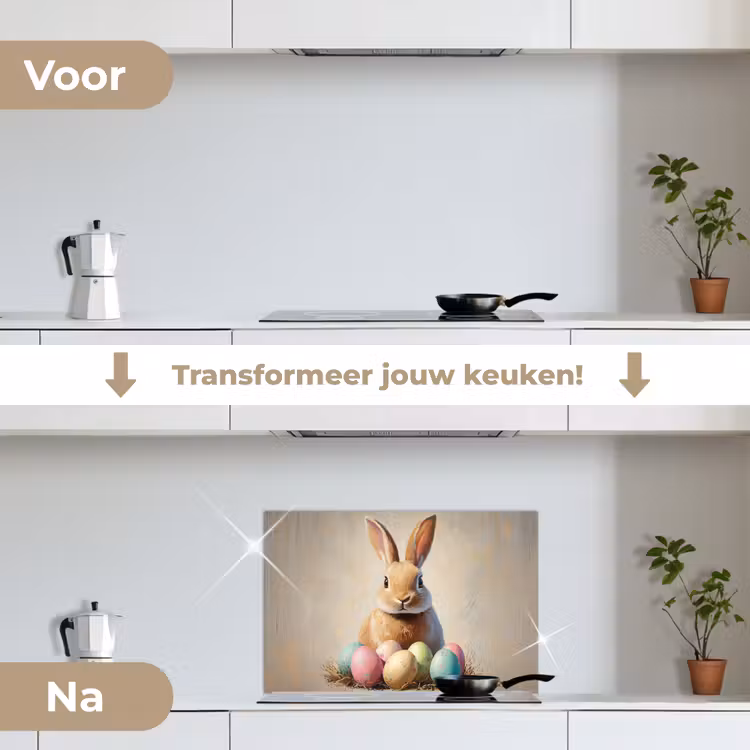 Paashaas - Pastel - Eieren keuken achterwand spatscherm klein -voor_na_NL