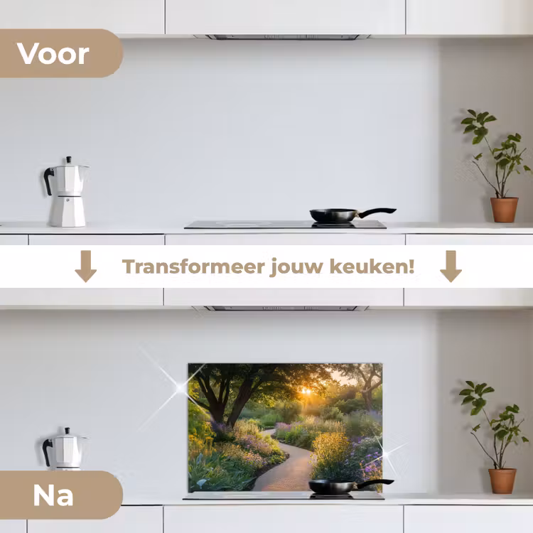 Pad - Bloemen - Park keuken achterwand spatscherm klein -voor_na_NL