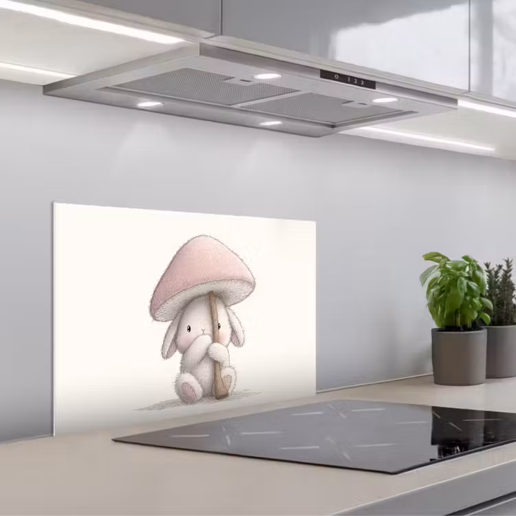 Paddenstoel - Konijn - Roze keuken achterwand spatscherm klein -3d_schuin