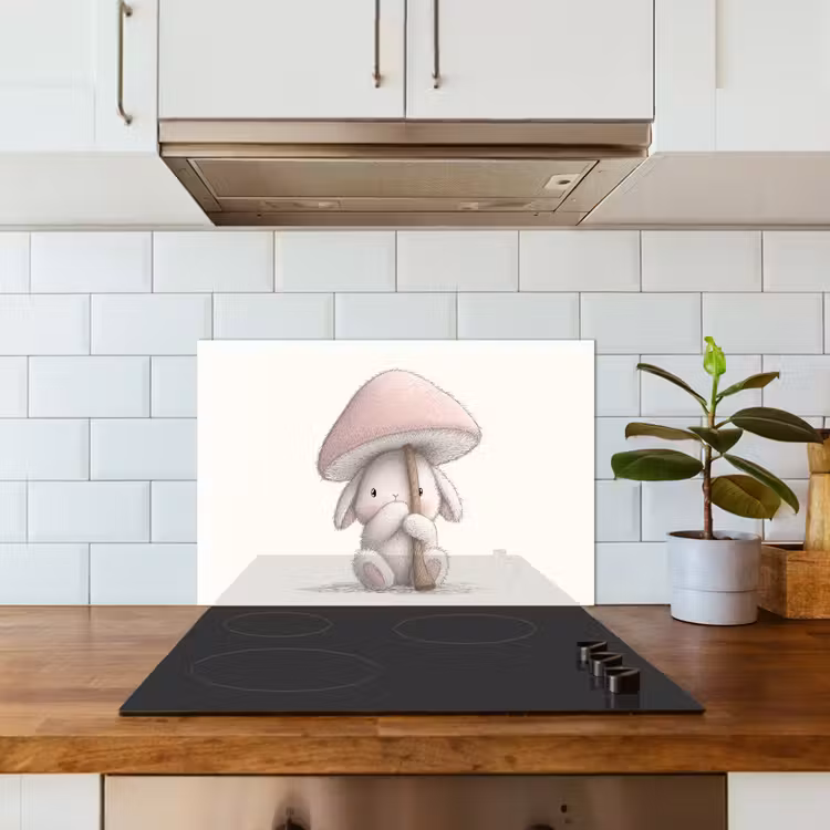 Paddenstoel - Konijn - Roze keuken achterwand spatscherm klein -sfeer2
