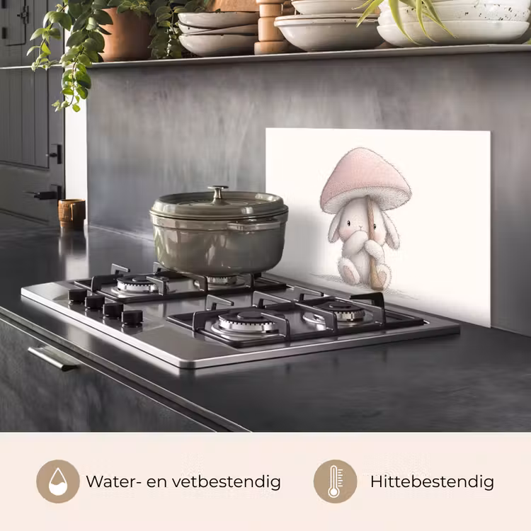Paddenstoel - Konijn - Roze keuken achterwand spatscherm klein -usp_NL