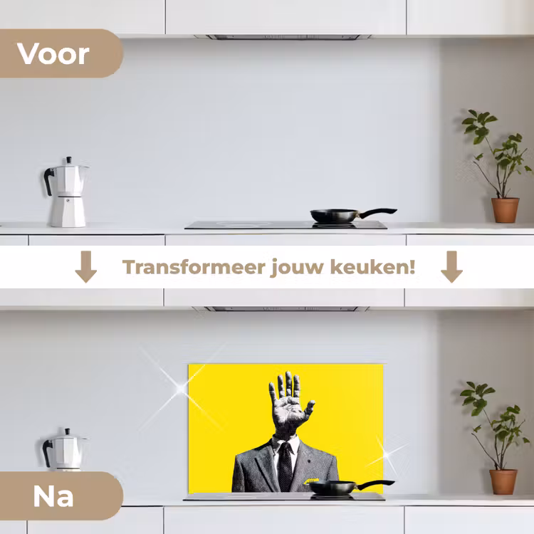 Pak - Hand - Geel keuken achterwand spatscherm klein -voor_na_NL