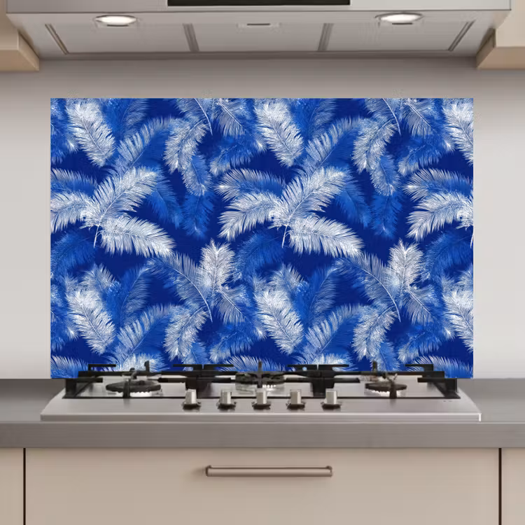 Palmblad - Patroon - Blauw keuken achterwand spatscherm klein 900 -3d_website