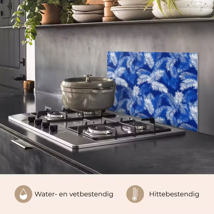 Palmblad - Patroon - Blauw keuken achterwand spatscherm klein 900 -usp_NL