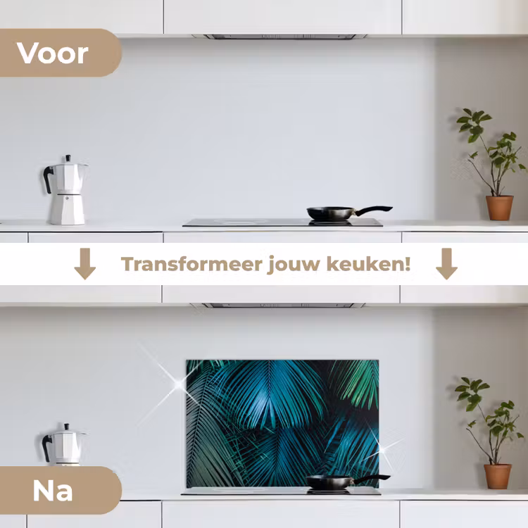 Palmblad - Tropisch - Natuur - Jungle keuken achterwand spatscherm klein -voor_na_NL